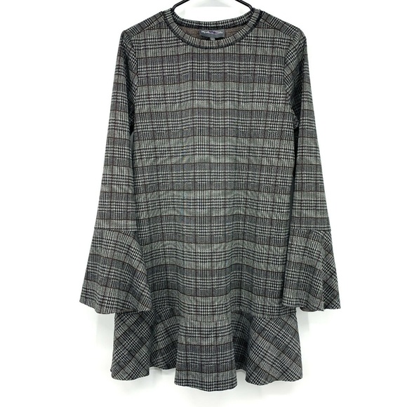 Michael Stars Dress Black Glen Plaid Bell Sleeve - Picture 4 of 10